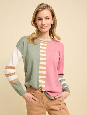 Yarra Trail | Mixed Stripe Jumper | Pink Mix