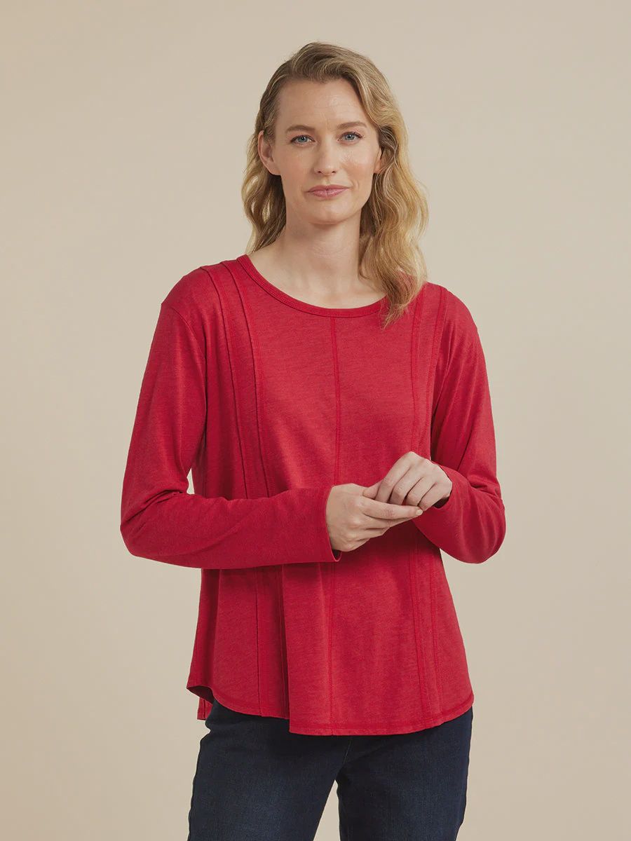 Yarra Trail | Long Sleeve Curved Panel Tee | Rhubarb, Size: S