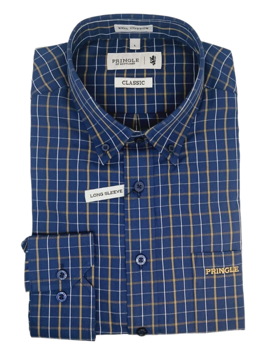 Pringle | Classic Long Sleeve Shirt | Jeffrey | Navy, Size: S