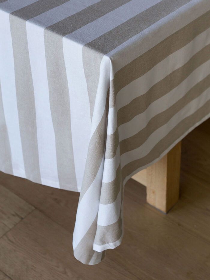 Linen House | Revana Stripe Table Cloth | Stone, Size: 150x230