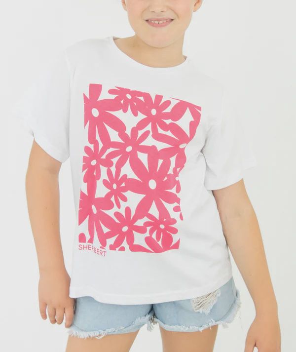 Sherbert | Emily Tee | White &amp; Pink, Size: 7-8yrs
