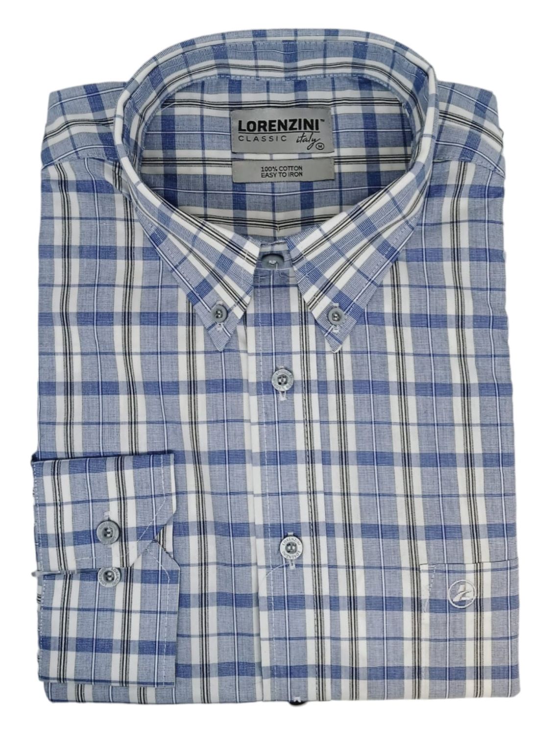 Lorenzini | Classic Long Sleeve Shirt | LO50/640 | Navy &amp; White, Size: S