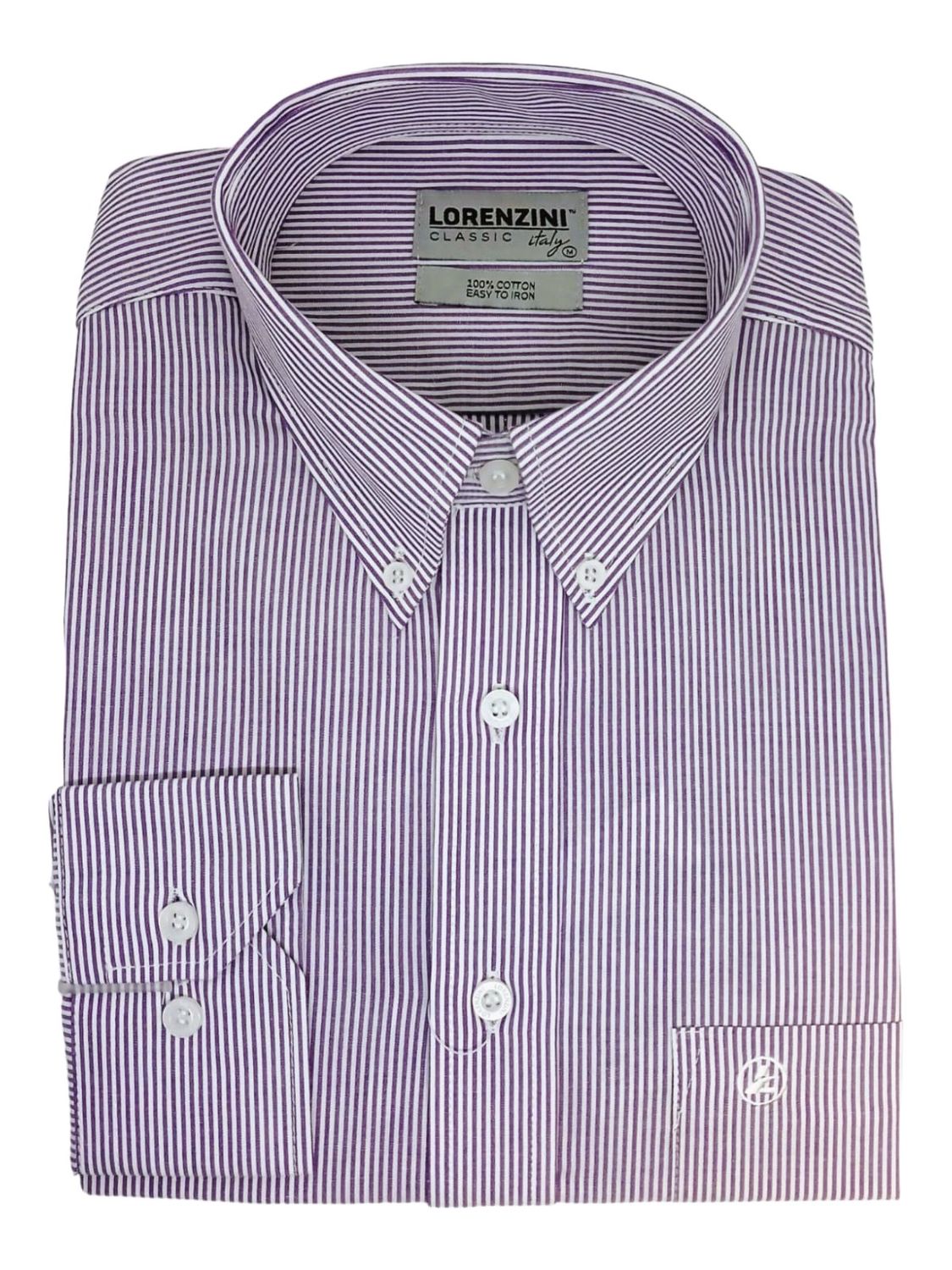 Lorenzini | Classic Long Sleeve Shirt | LO50/490 | Purple Stripe, Size: S