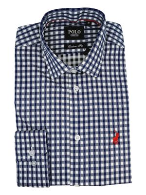 Polo | Long Sleeve Shirt | Small Check | Navy