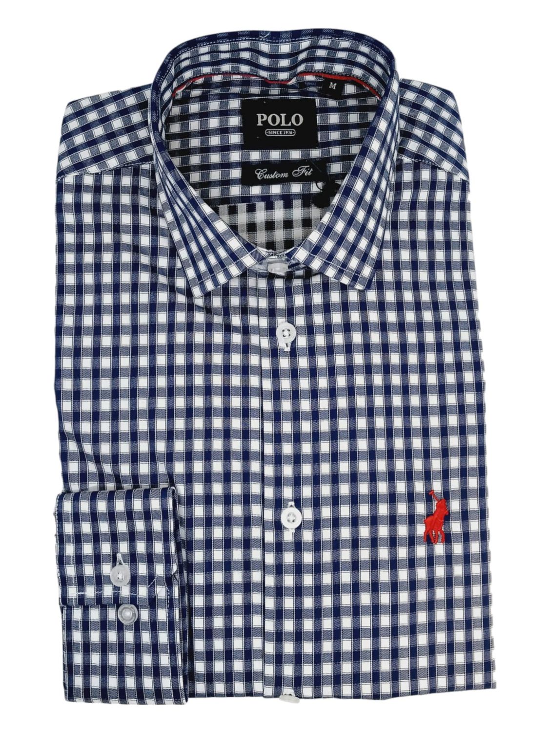 Polo | Long Sleeve Shirt | Small Check | Navy, Size: S