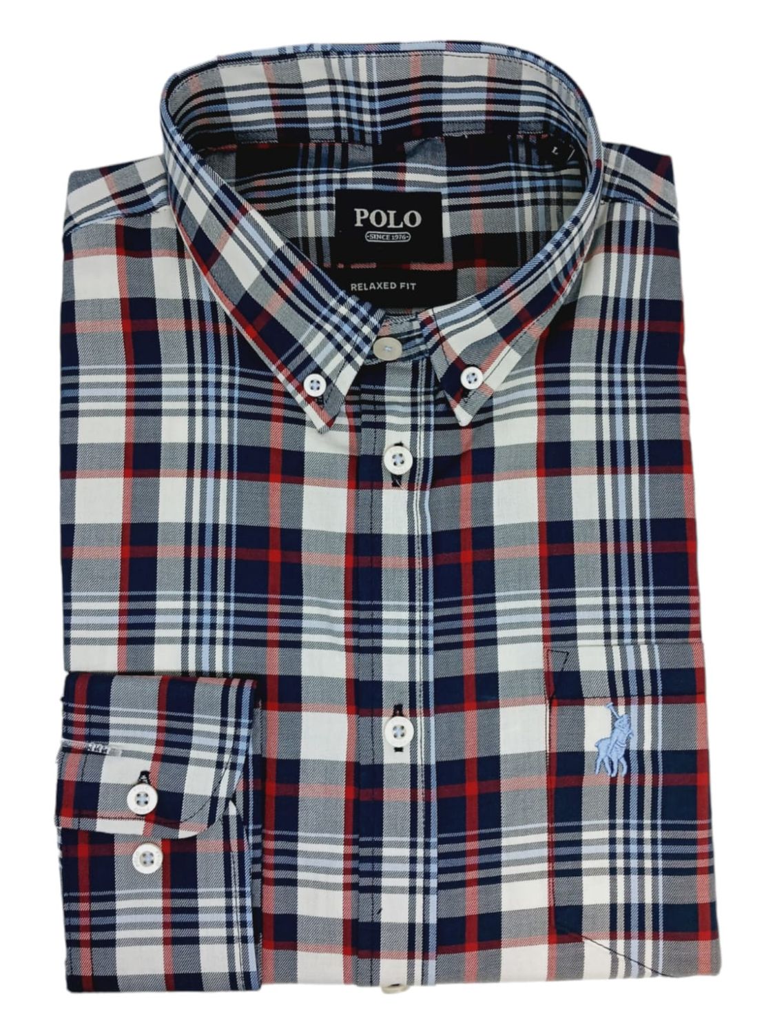 Polo | Long Sleeve Shirt | Weekender | Navy Check, Size: S