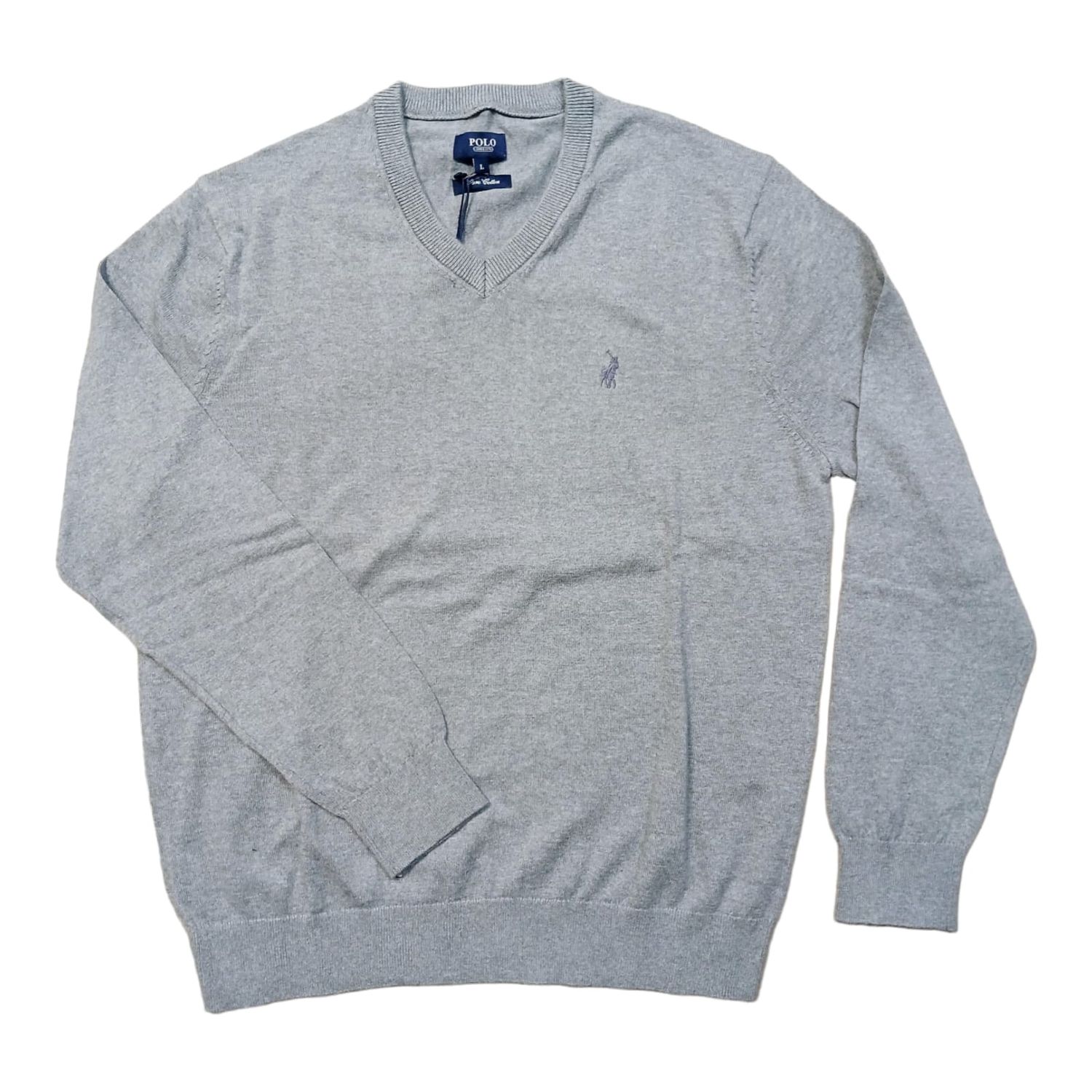 Polo | Essential V-neck knitwear | Grey Melange, Size: S