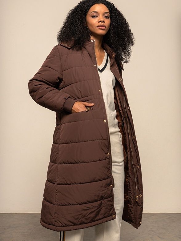 Polo | Mia Longer Length Puffer | Chestnut, Size: XS