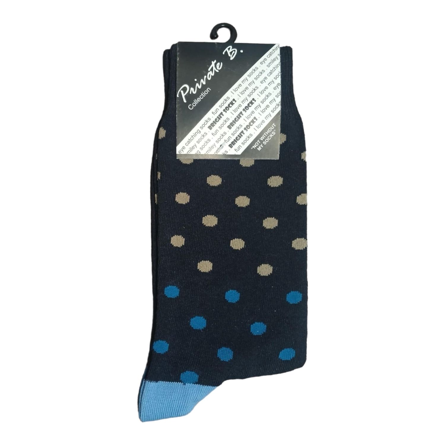 Private Benjamin | Funky Socks | Taupe &amp; Blue Dots | 7-11