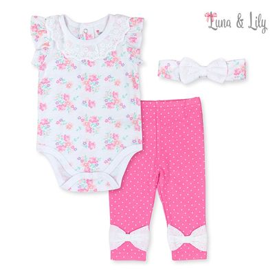 Luna Lily | 3 Piece Romper Set With Headband | White Floral