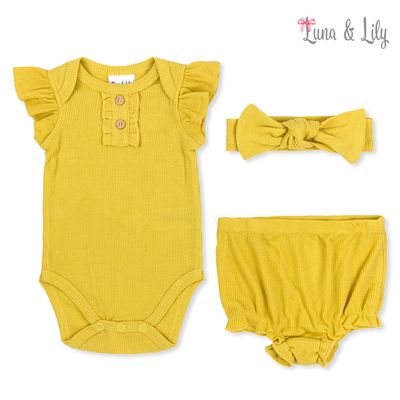 Luna Lily | 2 Piece Romper Set With Headband | Yellow