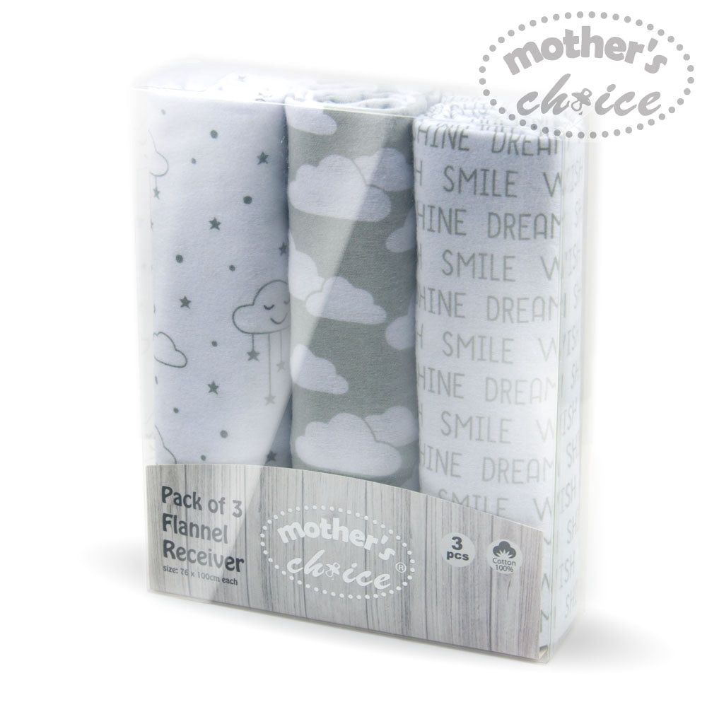 Mother&#39;s Choice | 3 Pack Flannel Receivers | Neutral Clouds