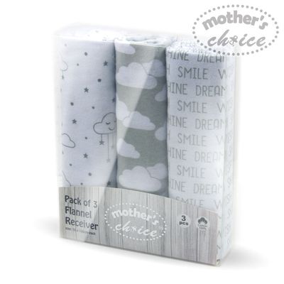 Mother&#39;s Choice | 3 Pack Flannel Receivers | Neutral Clouds