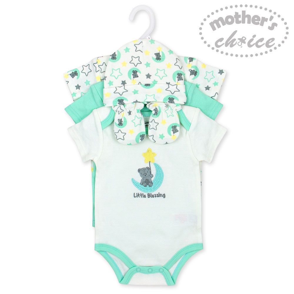 Mother's Choice | 3 Bodysuits - Mittens - Hat Set | Little  Blessing  | Mint