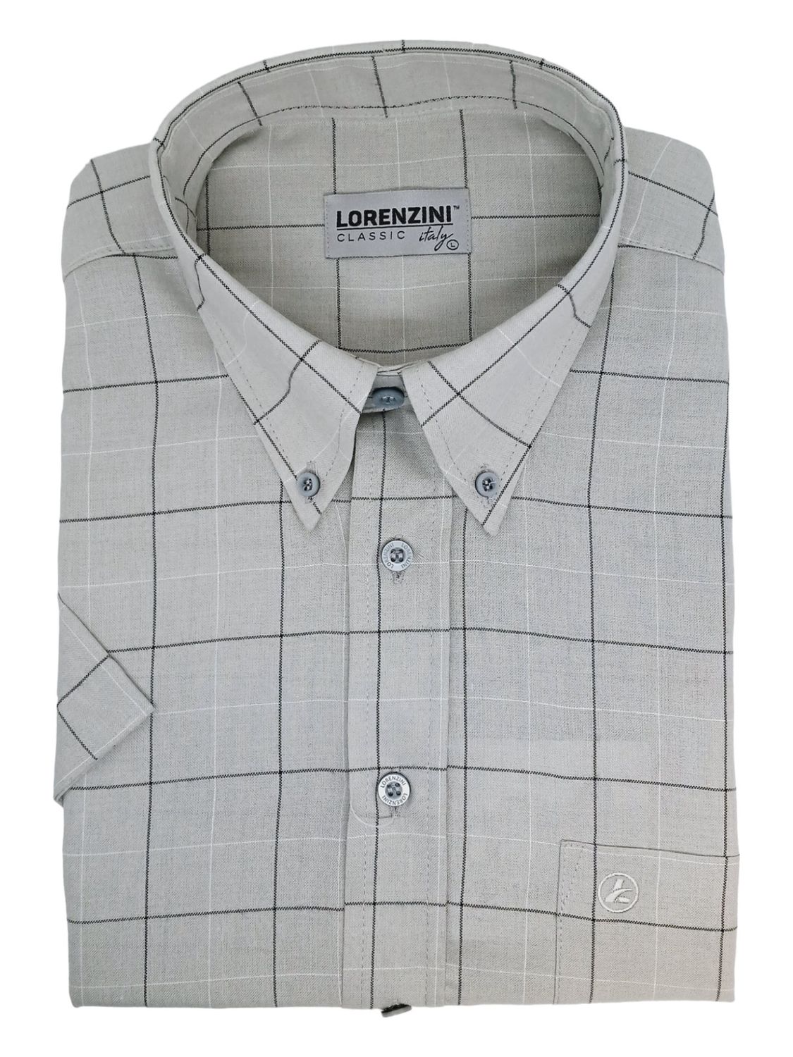 Lorenzini | Classic Short Sleeve Shirt | LS50/99 | Grey Check, Size: S
