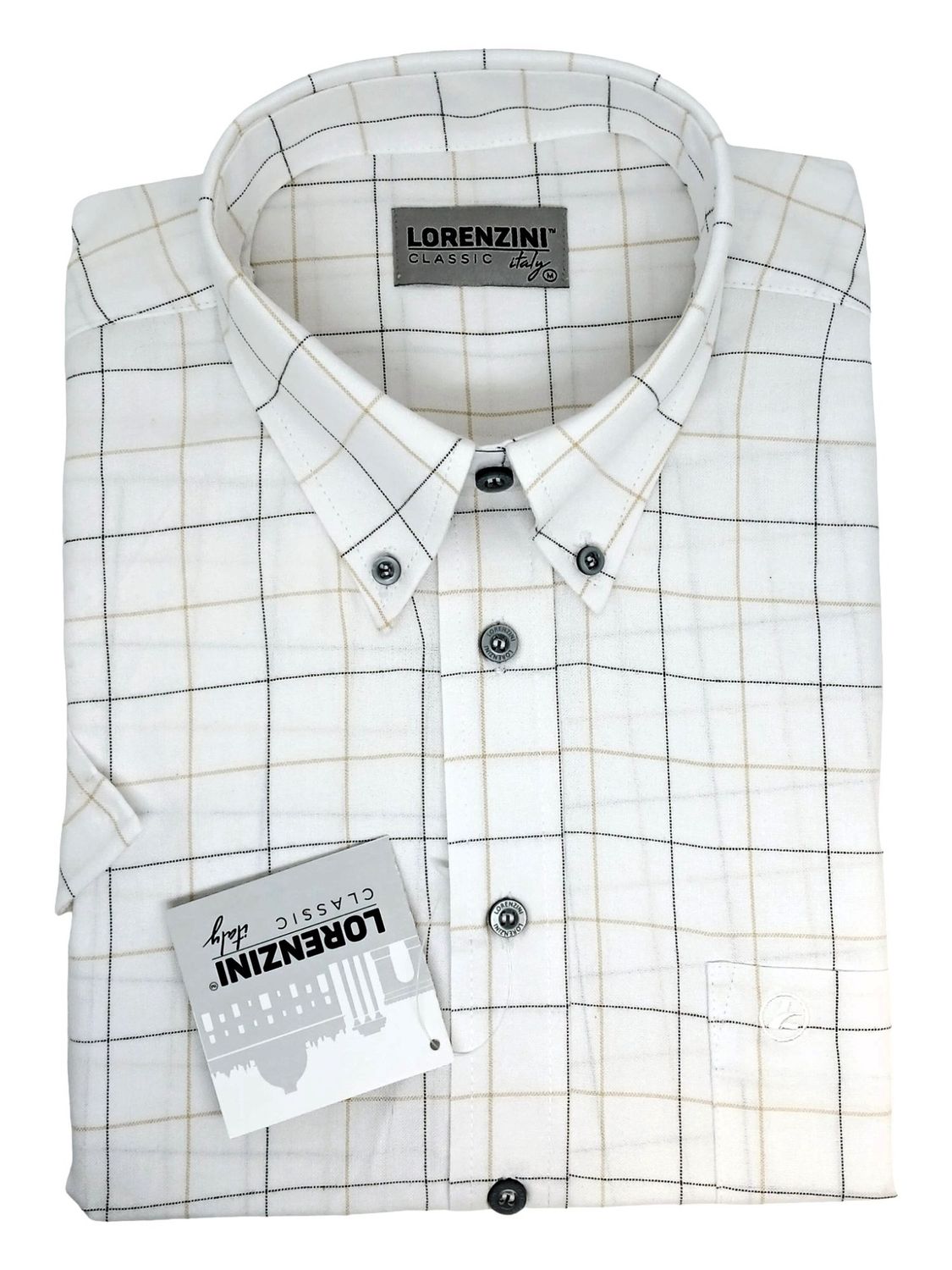 Lorenzini | Classic Short Sleeve Shirt | LS50/99 | White Check, Size: S