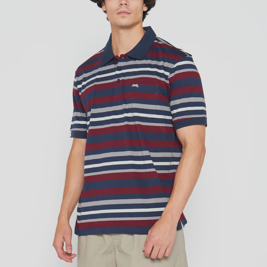 Jeep | Yarn Dyed Stripe Golfer | French Navy, Size: S