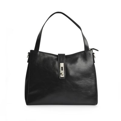 Green Cross | Satchel Twist Lock Handbag | Black