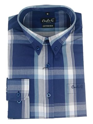 Carlo Galucci | Long Sleeve Classic Fit BD Shirt | Navy Check