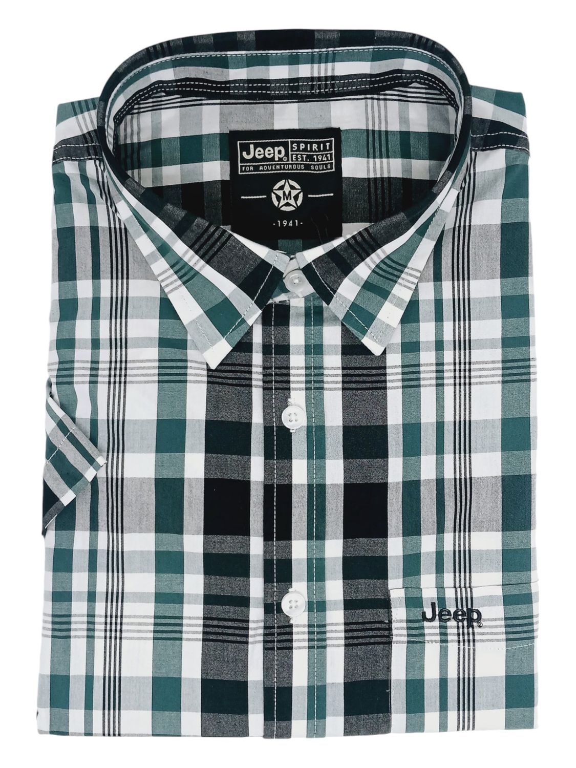 Jeep | Yarn Dyed Short Sleeve Shirt | Black &amp; Green Check, Size: M