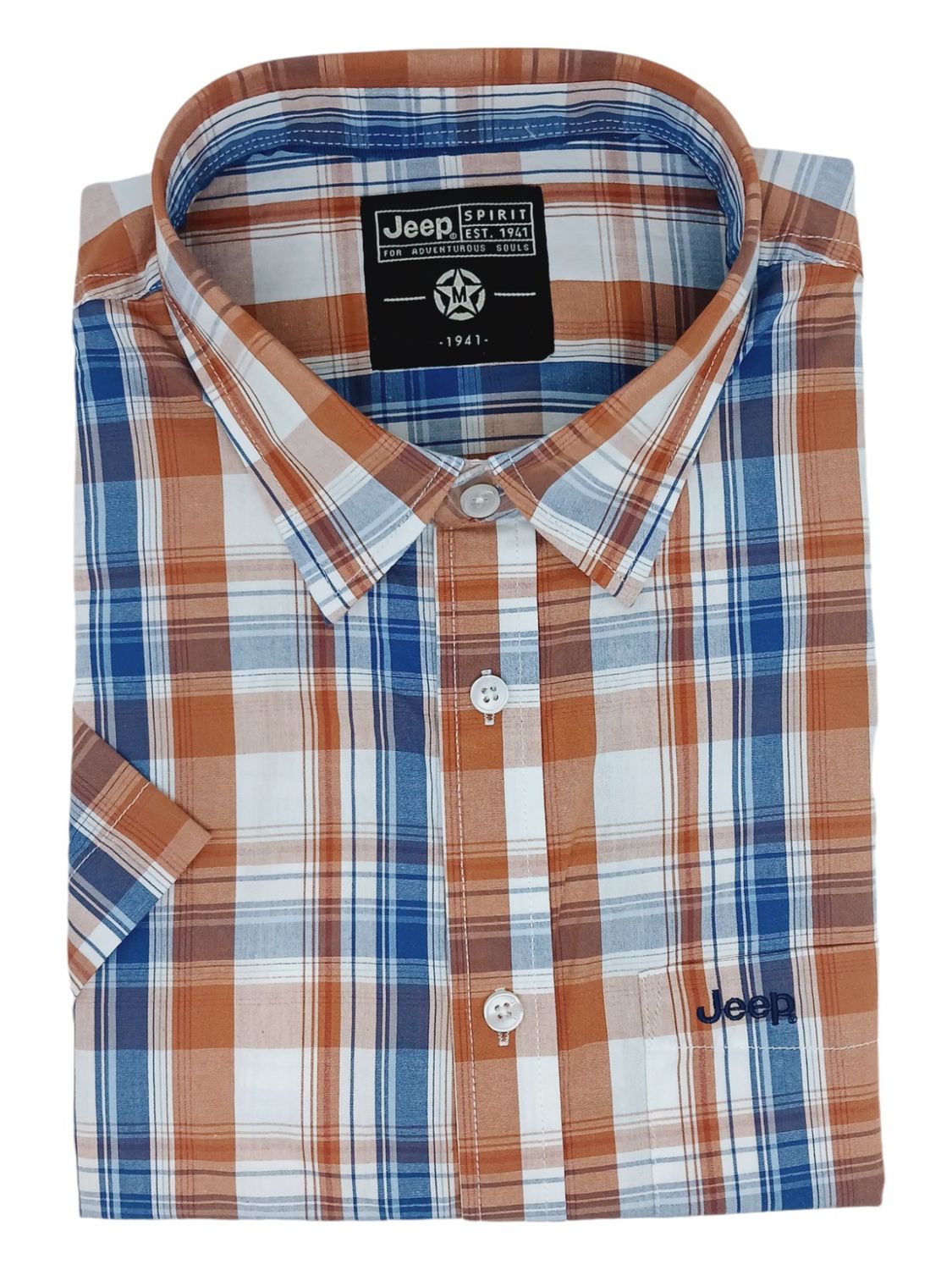 Jeep | Yarn Dyed Short Sleeve Shirt | Rust Check, Size: M