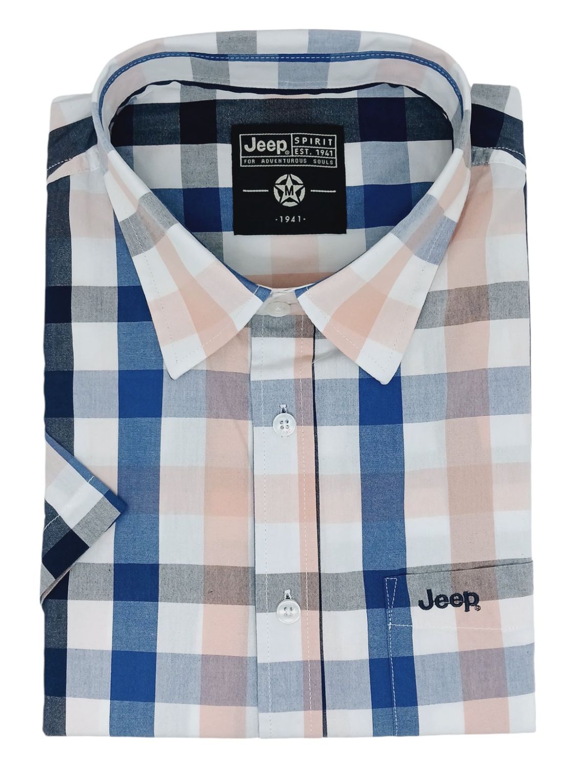 Jeep | Yarn Dyed Short Sleeve Shirt | Coral Check, Size: 2XL