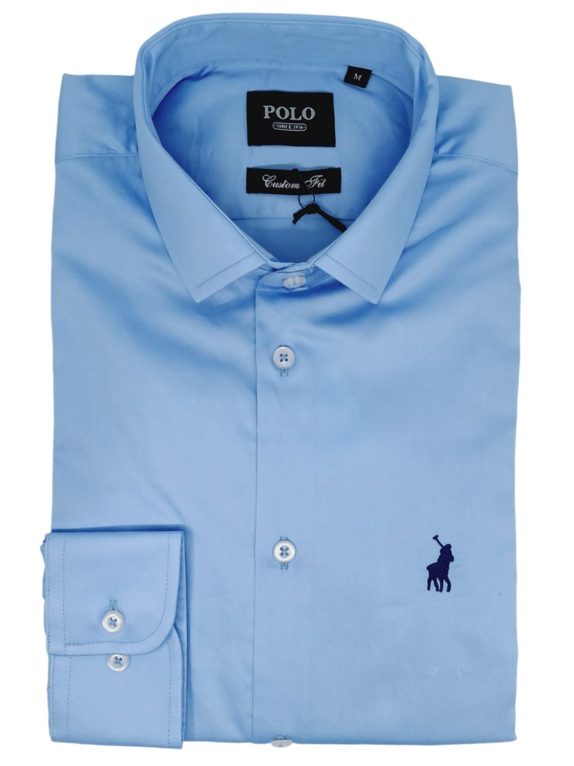 Polo Long Sleeve Shirt | Greig Sateen Signature | Light Blue, Size: S