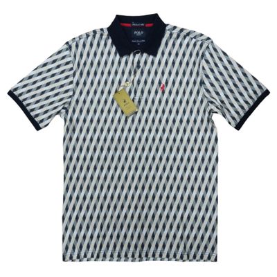 Polo | Wesley Mercerised Golfer | Geometric Print | Navy, Size: S