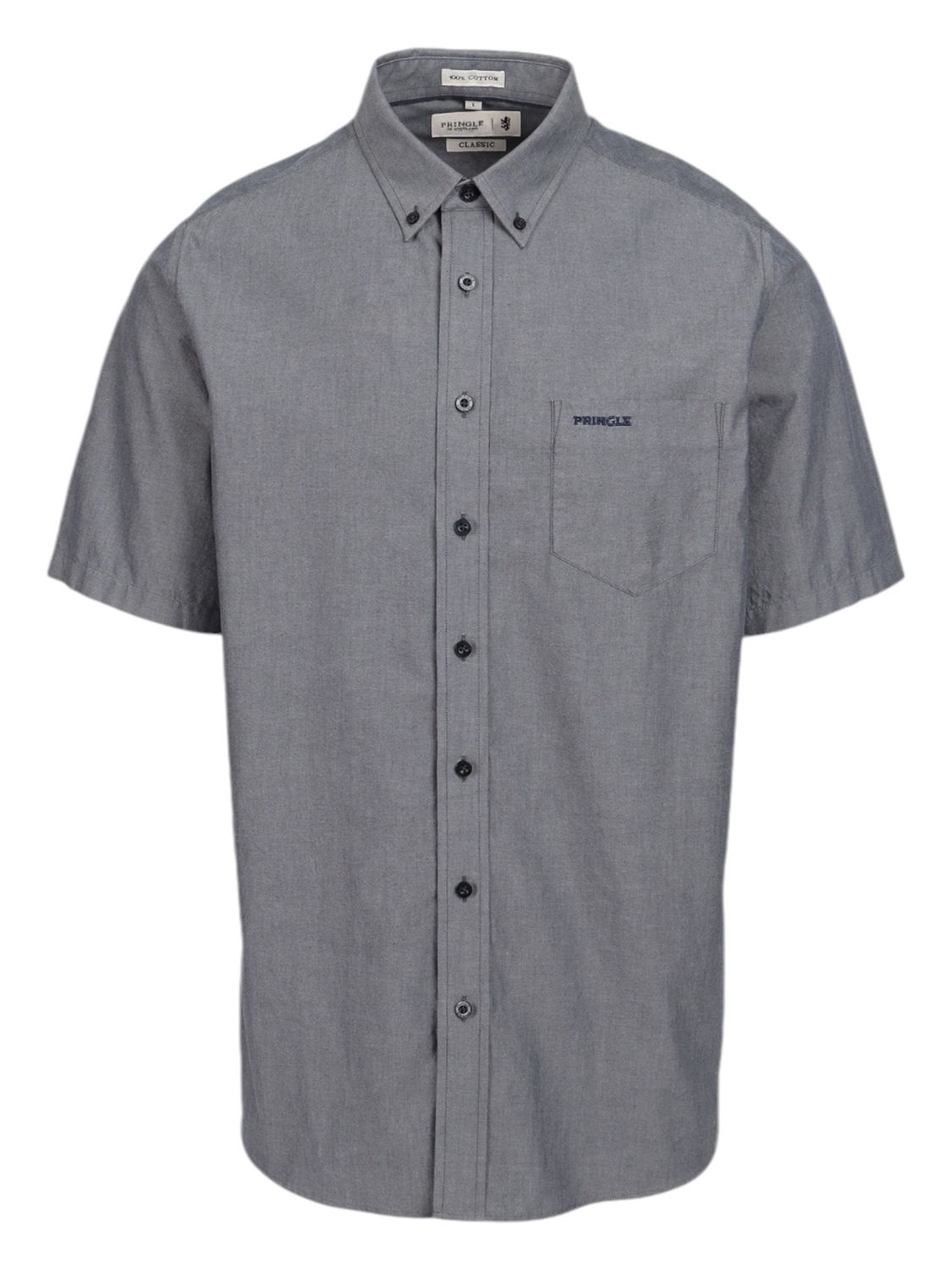 Pringle | Classic Short Sleeve Oxford Shirt | Charlie | Grey-Navy, Size: S