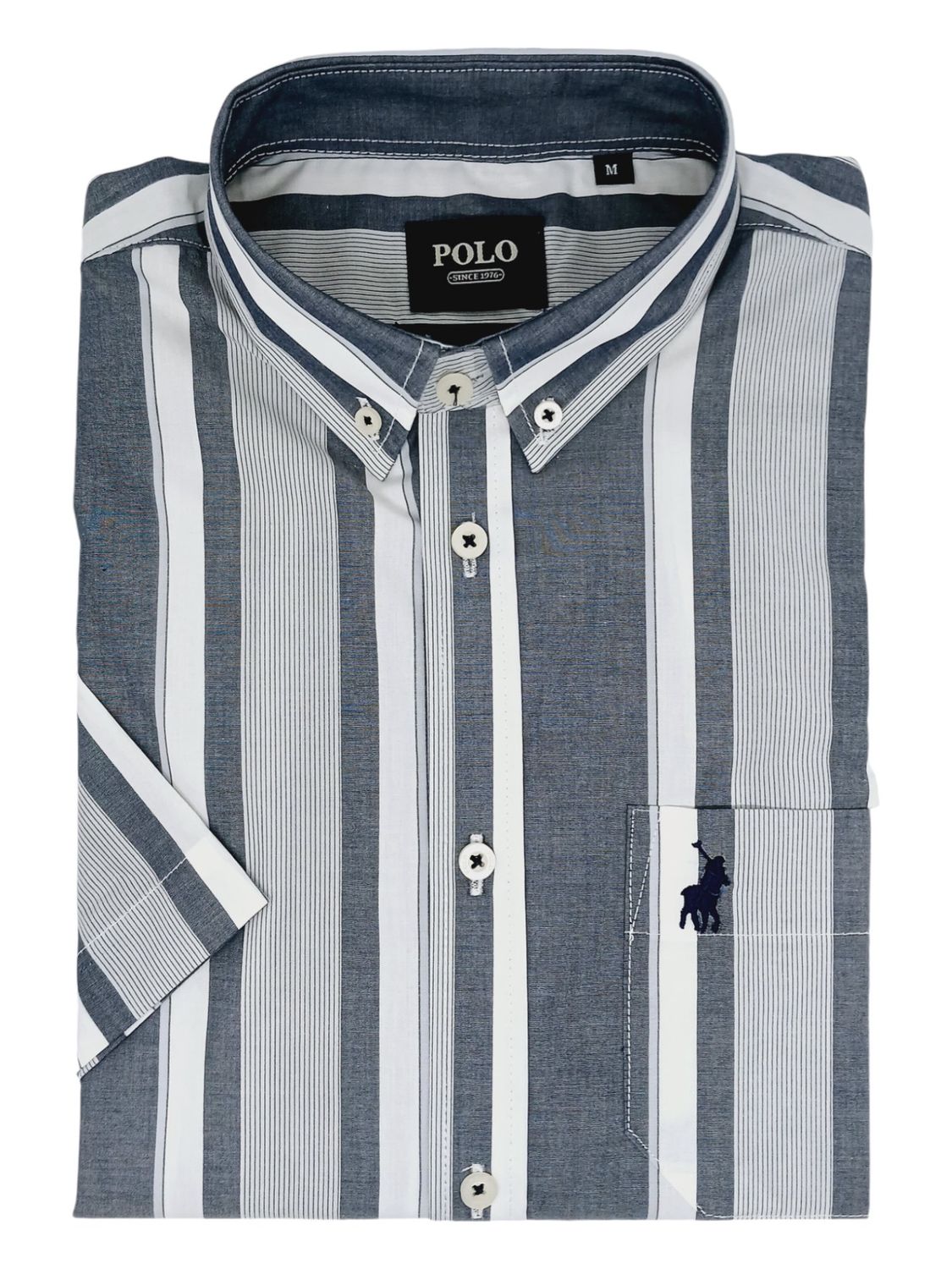 Polo | Charles Short Sleeve Shirt | Vertical Stripe | Blue, Size: S