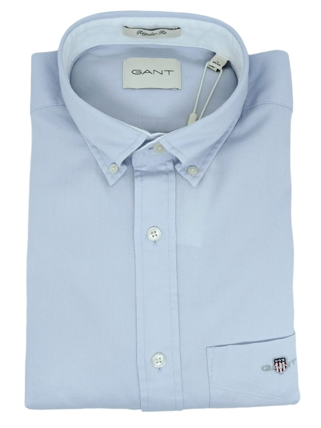 Gant | Regular Long Sleeve Shirt | Honeycomb Texture | Light Blue, Size: S