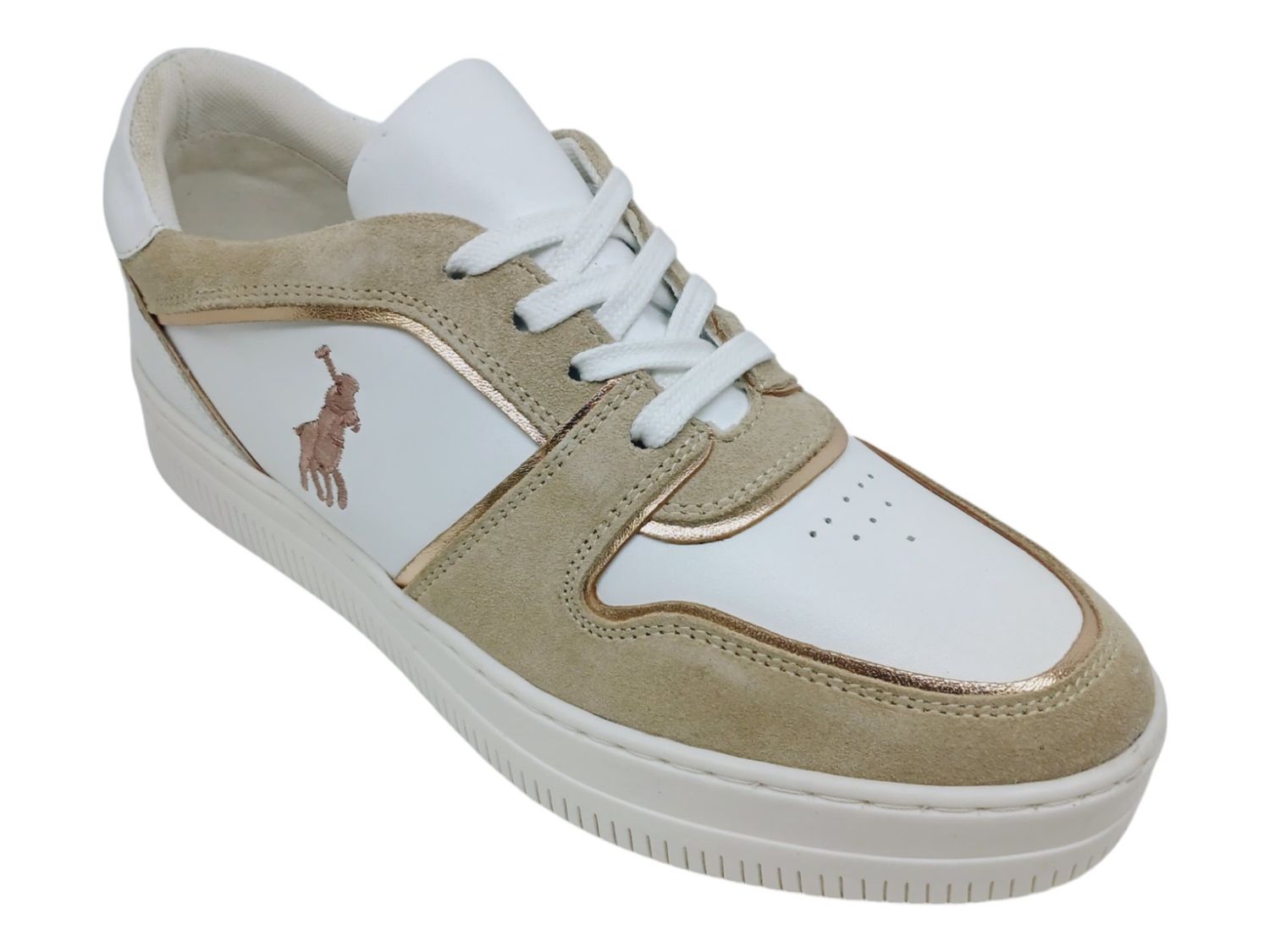 Polo | Gold Tipped Leather Platform Sneaker | White, Size: 3