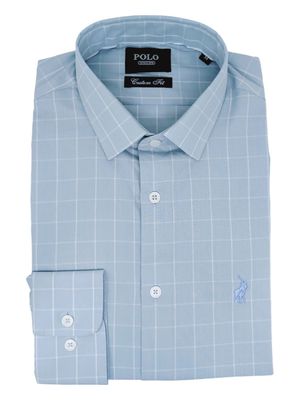 Polo | Matt Long Sleeve Shirt | Windowpane Check | Blue