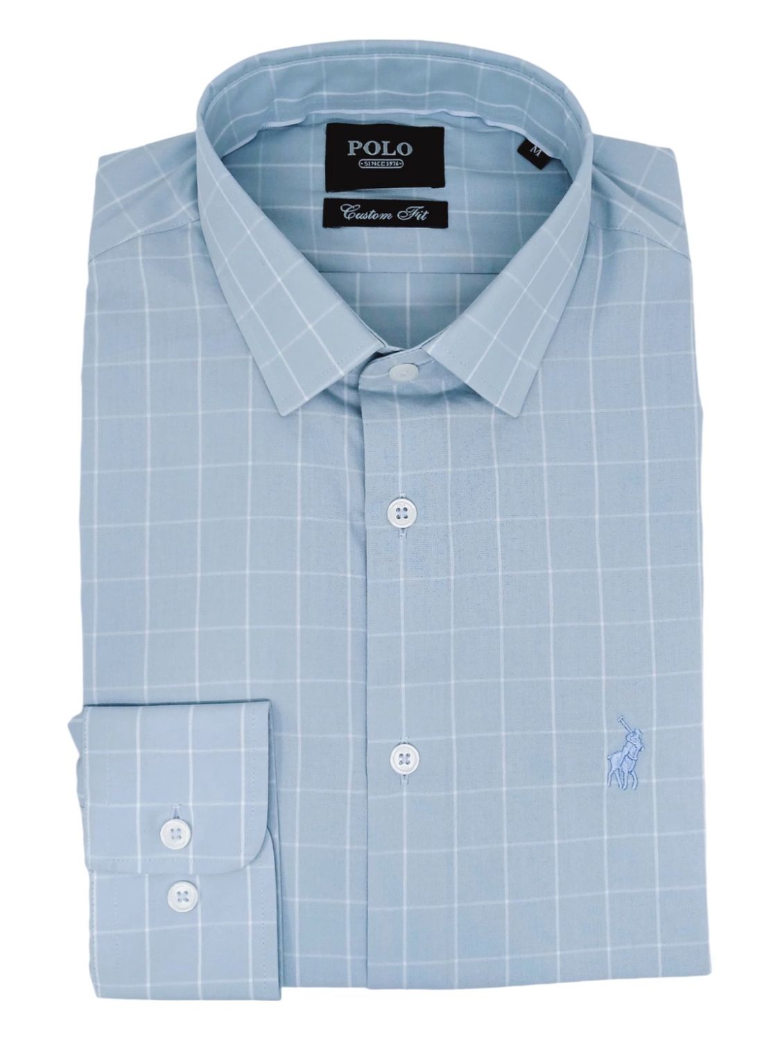 Polo | Matt Long Sleeve Shirt | Windowpane Check | Blue, Size: S