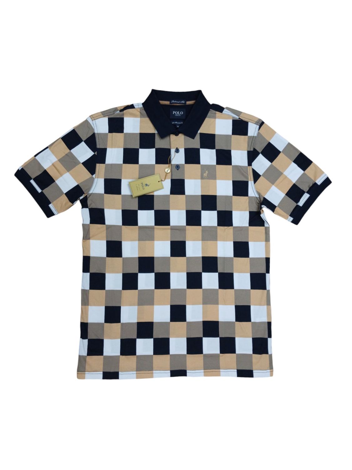 Polo | Bran Mercerised Golfer | Blocks | Brown, Size: S