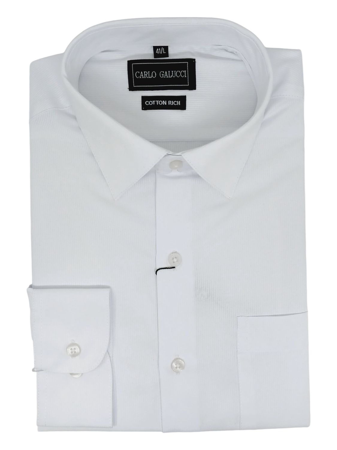 Carlo Galucci | Long Sleeve Classic Fit NBD Shirt | White Self-Stripe, Size: 39