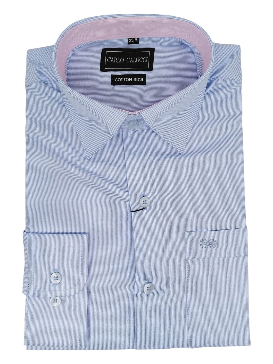 Carlo Galucci | Long Sleeve Classic Fit Shirt | Sky Dogtooth, Size: 52