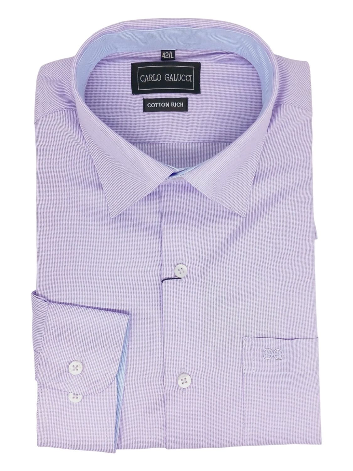 Carlo Galucci | Long Sleeve  Classic Fit Shirt | Lilac Dogtooth, Size: 52