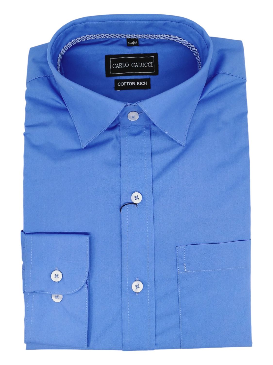 Carlo Galucci | Long Sleeve Formal Lounge Shirt | NBD | Mid-Blue, Size: 52