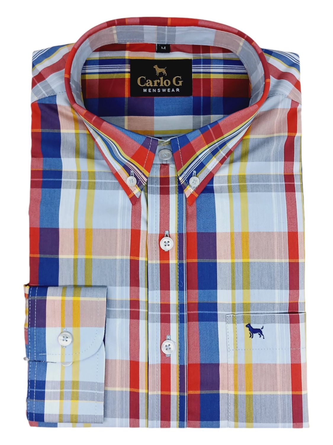 Carlo Galucci | Long Sleeve Classic Fit BD Shirt | Staffie | Red Check, Size: S