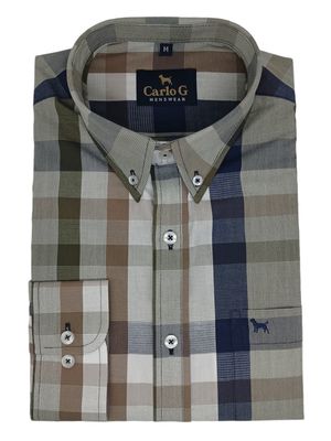 Carlo Galucci | Long Sleeve Classic Fit BD Shirt | Staffie | Olive Check