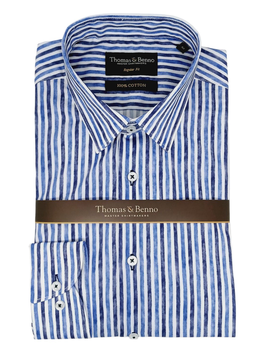 Thomas &amp; Benno | Regular Long Sleeve Shirt | Blue Stripe Print, Size: S