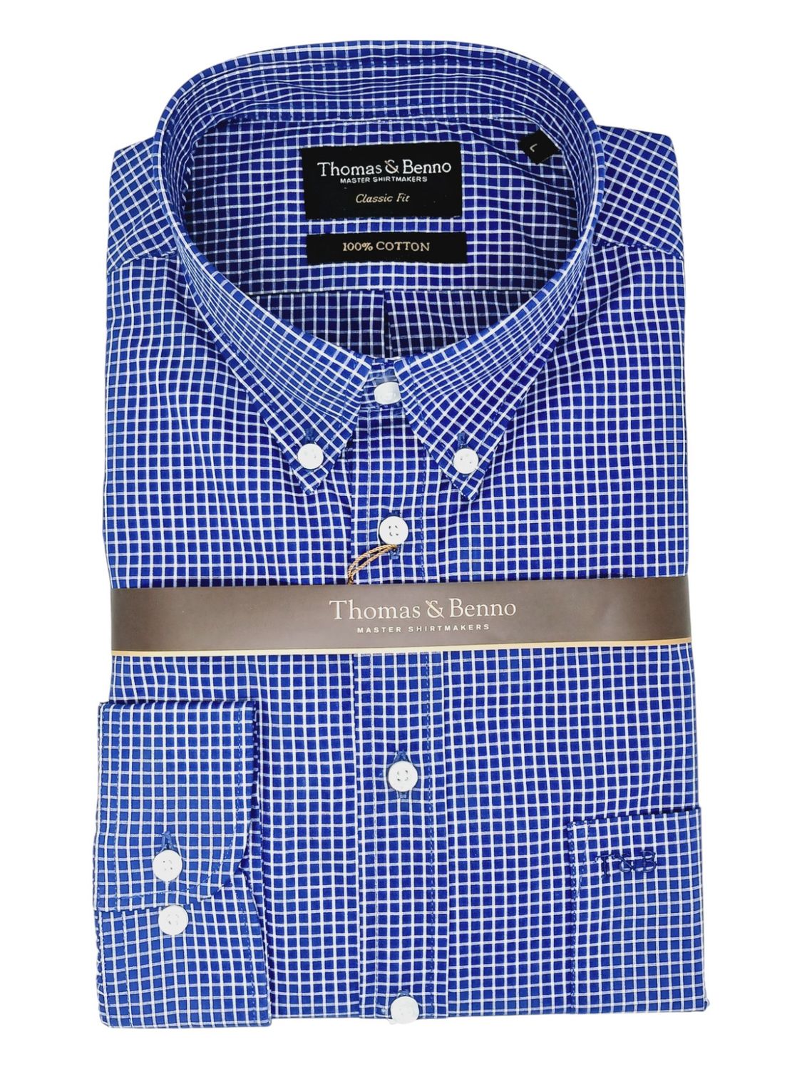 Thomas &amp; Benno | Classic Long Sleeve Shirt | Dark Blue Check, Size: S