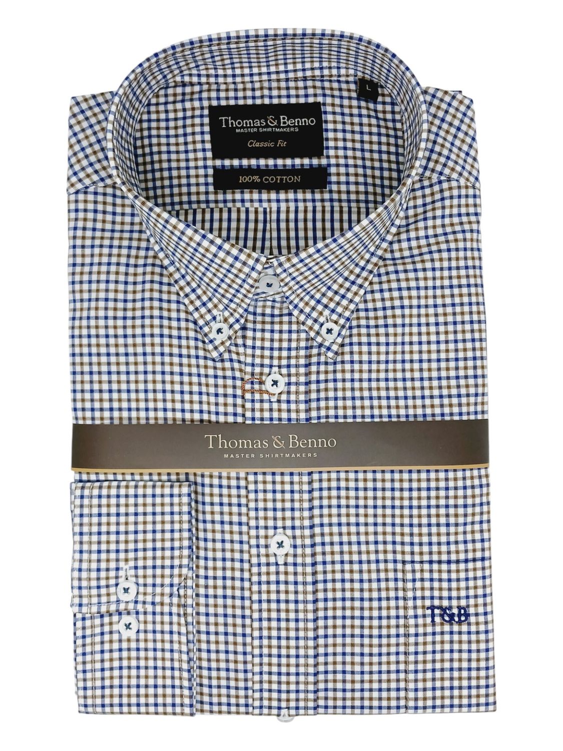 Thomas &amp; Benno | Classic Long Sleeve Shirt | Brown Check, Size: S