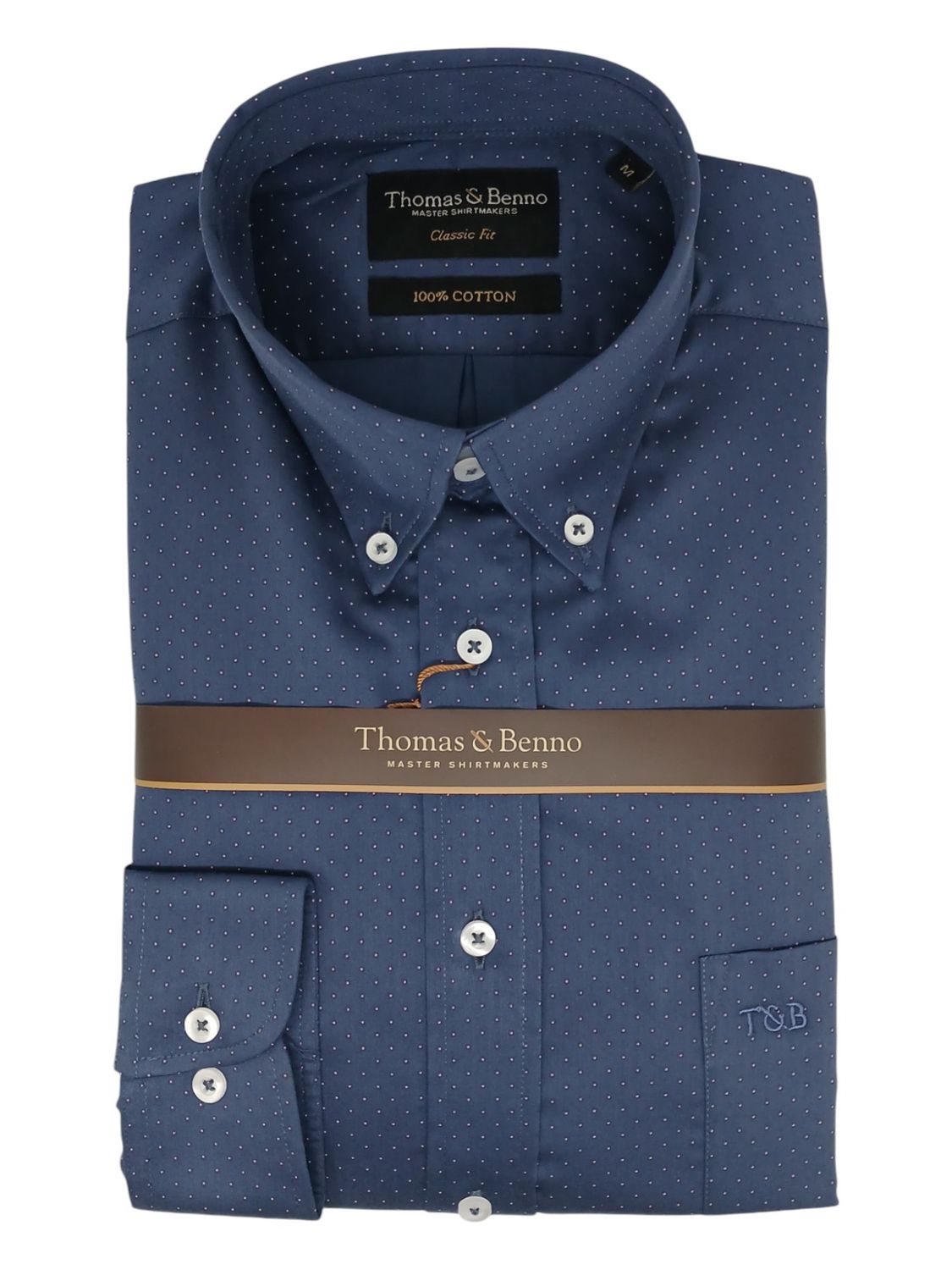 Thomas &amp; Benno | Classic Long Sleeve Shirt | Dots Print | Blue, Size: S