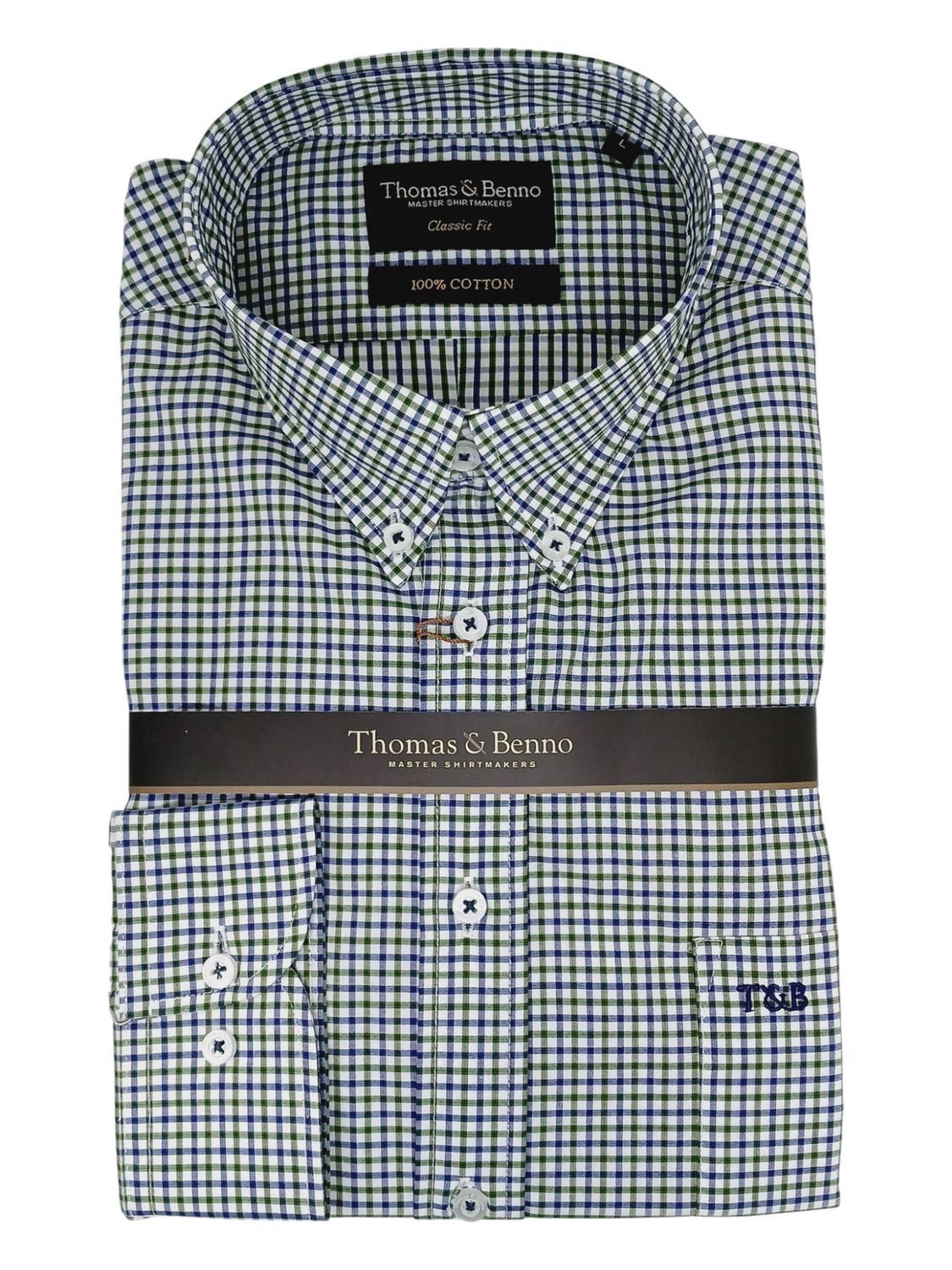 Thomas &amp; Benno | Classic Long Sleeve Shirt | Green Check, Size: S
