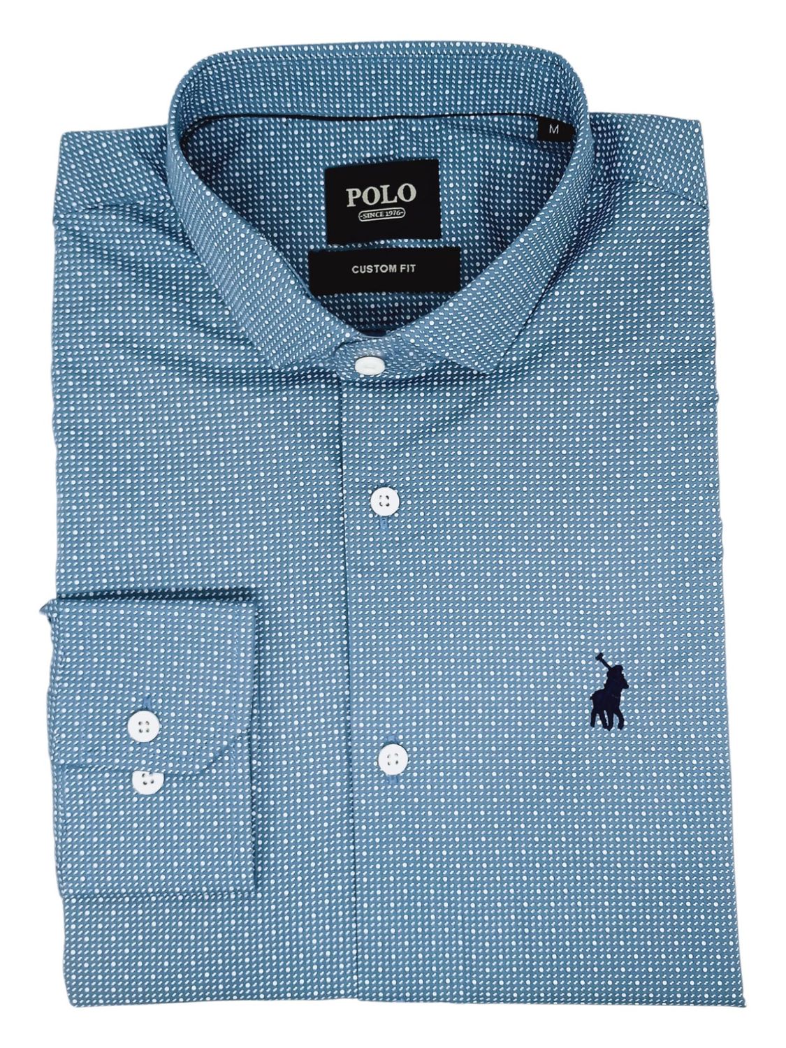 Polo | Tom Long Sleeve Shirt | Dot Printed | Blue, Size: S