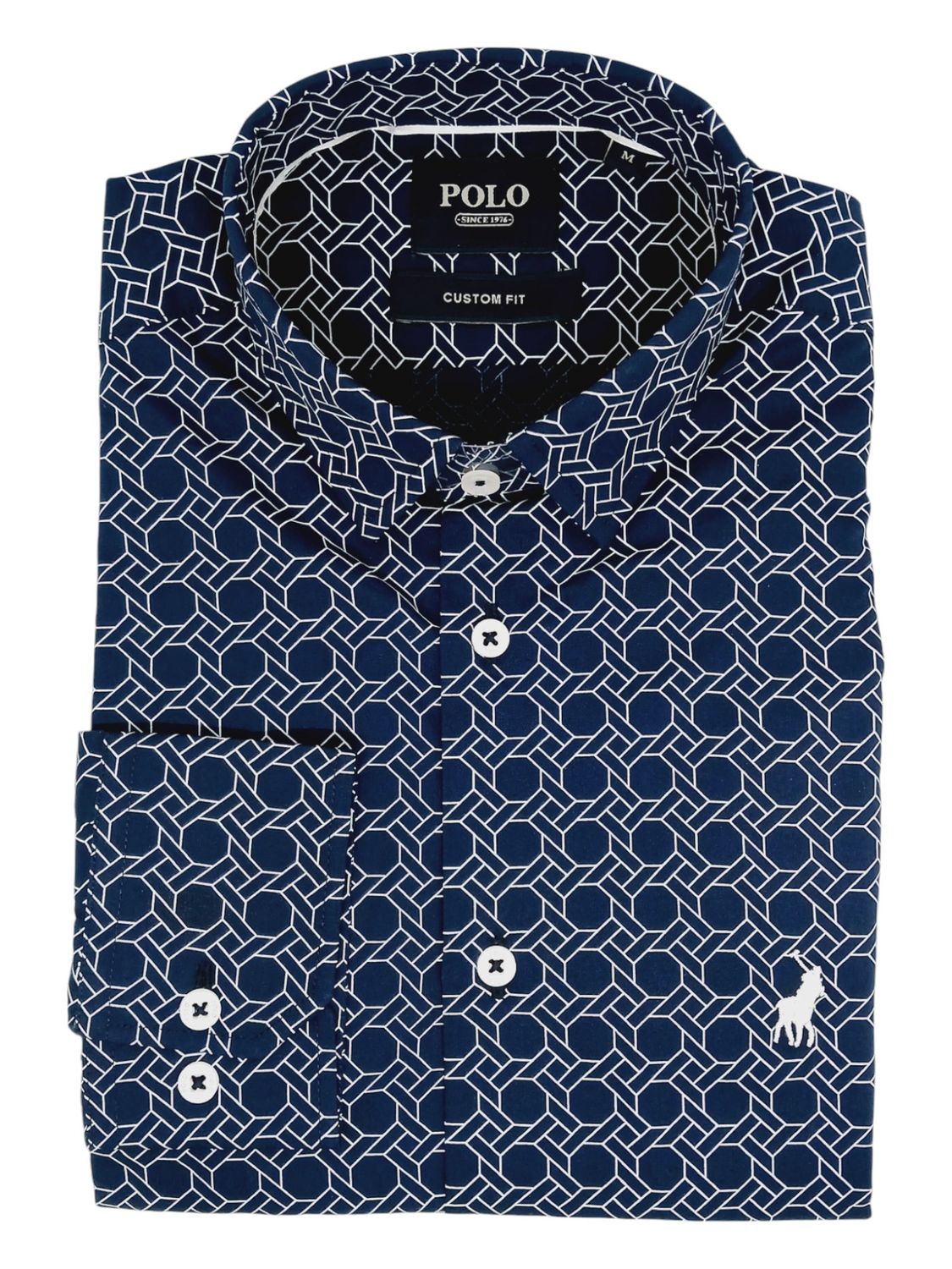 Polo | Eli Long Sleeve Shirt | Geometric Printed | Navy, Size: S