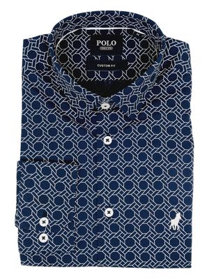 Polo | Eli Long Sleeve Shirt | Geometric Printed | Navy