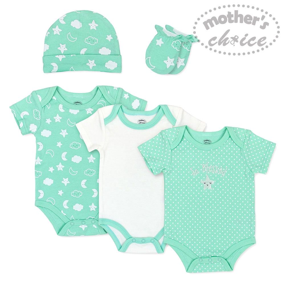 Mother&#39;s Choice | 3 Bodysuits Mitten Hat Set | So Blessed, Size: 0-3M